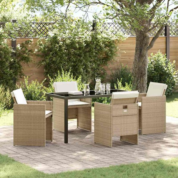vidaXL Záhradný jedálenský set s vankúšom 5 pcs Béžová polyratan