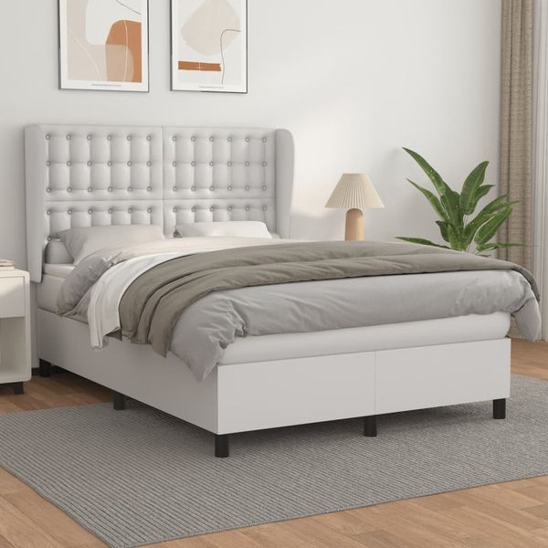 vidaXL Boxspring posteľ s matracom biely 140x190 cm umelá koža