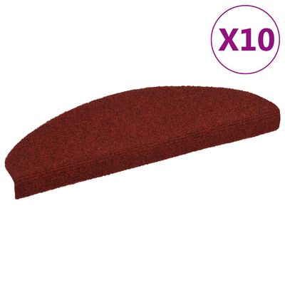 vidaXL Schodové rohože, samolepiace, 10 ks, 65x21x4 cm, bordovo červené, polkruhové, veľké