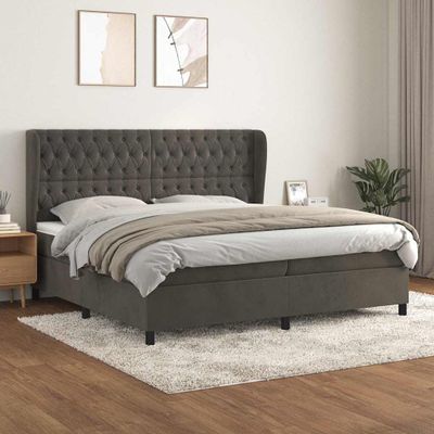 vidaXL Posteľný rám boxspring s matracom tmavosivý 200x200 cm zamat