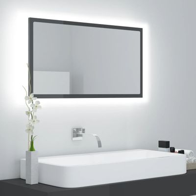 vidaXL LED kúpeľňové zrkadlo lesklé sivé 80x8,5x37 cm akryl