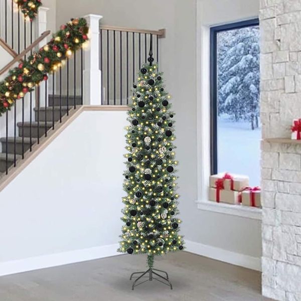 vidaXL Umelý chudý vianočný strom s 300 LED-i Zelená a biela 240 cm