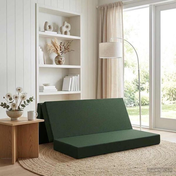 vidaXL Skladacia pohovka na spaní 200 x 67 x 45 cm Tmavozelená