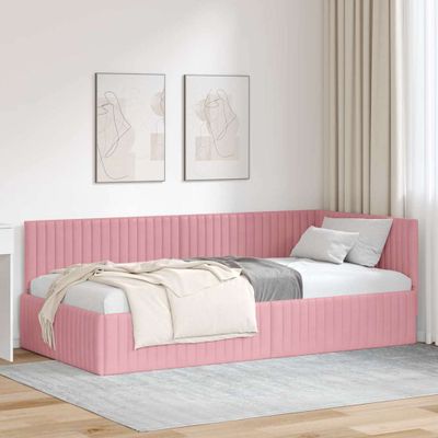 vidaXL Rohový rám postele s čelnou doskou Ružová 100 cm x 200 cm Zamat