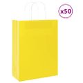 vidaXL Papierové tašky 50 ks s rúčkami žlté 26x12x35 cm