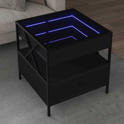 vidaXL Konferenčný stolík s nekonečnými LED čierny 50x50x51 cm