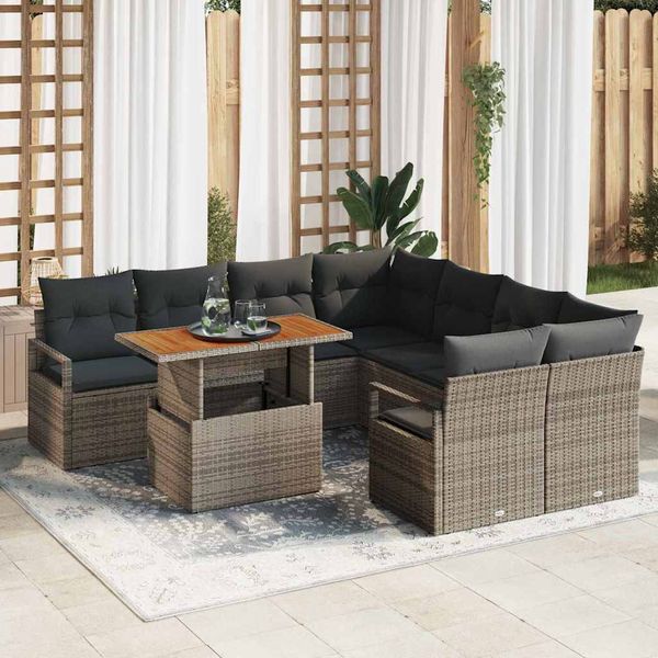 vidaXL Súprava záhradných pohoviek s úložiskom 9 pcs Sivá Poly ratan