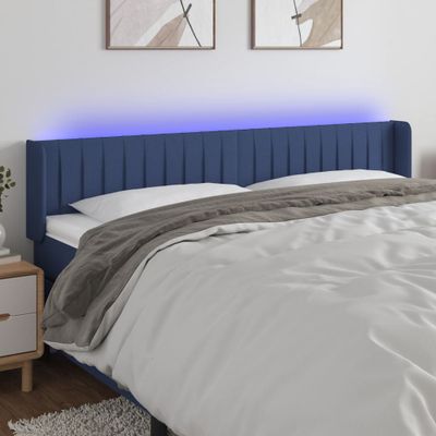 vidaXL Čelo postele s LED modré 163x16x78/88 cm látka