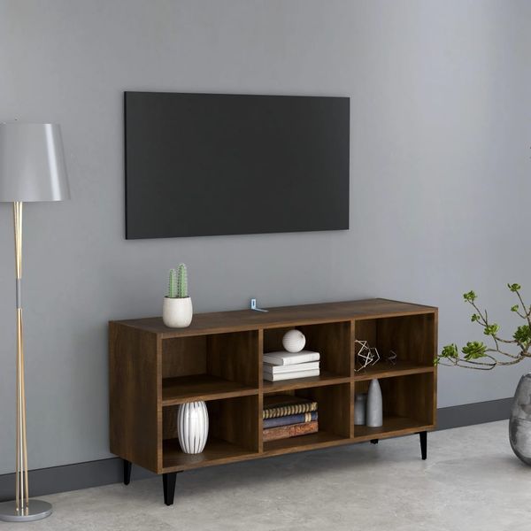 vidaXL TV skrinka, kovové nohy, hnedý dub 103,5x30x50 cm