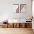 vidaXL Rám postele s úložným prostorem Staré drevo 90 cm