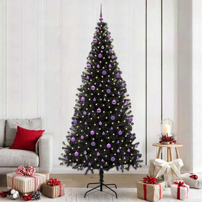 vidaXL Vianočný stromček s 300 LED-i so stojanom Čierna 240 cm PVC