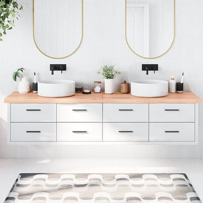 vidaXL Kúpeľňová doska bledohnedá 220x50x(2-6) cm ošetrený masív