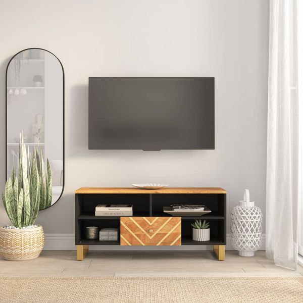 vidaXL TV skrinka hnedo-čierna 100x33,5x46 cm masívne mango