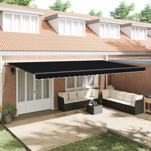 vidaXL Sklopná markíza Čierna 600 × 300 cm Polyester a hliník