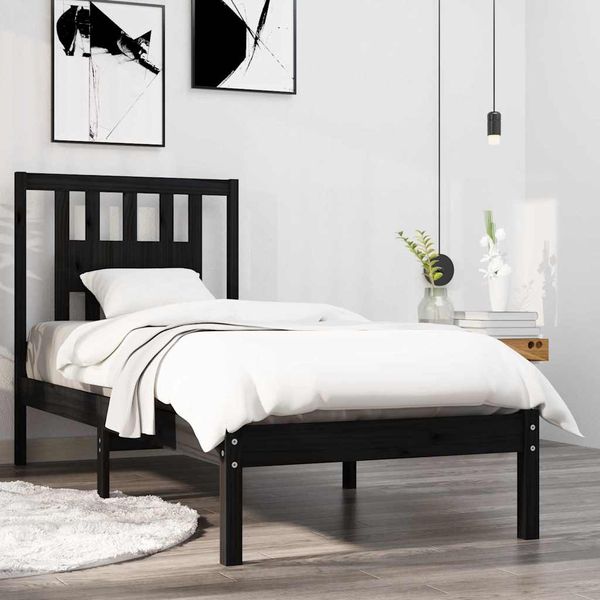 vidaXL Posteľný rám čierny drevený masív 75x190cm malé jednolôžko