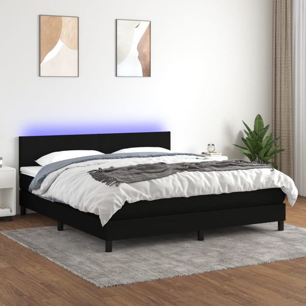vidaXL Posteľ boxsping s matracom a LED čierna 160x200 cm látka