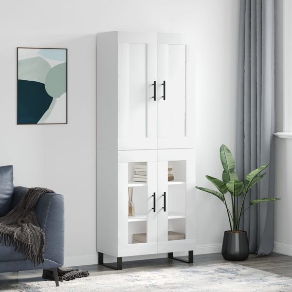 vidaXL Vysoká skrinka lesklá biela 69,5x34x180 cm spracované drevo