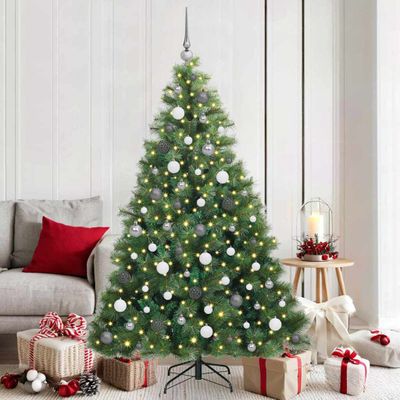 vidaXL Umelý vianočný stromček s 300 LED-i Zelená 180 cm PE a PVC