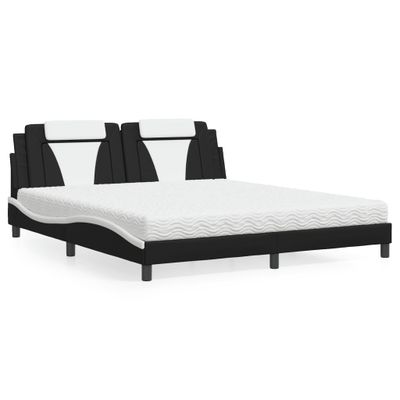 vidaXL Posteľ Viana s matracom čierna a biela 180x200 cm umelá koža