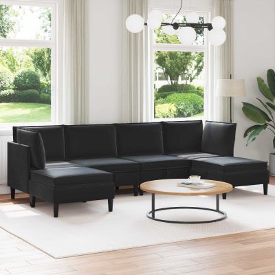 vidaXL Súprava nábytku do obývačky s vankúšom 6 pcs Čierna Zamat