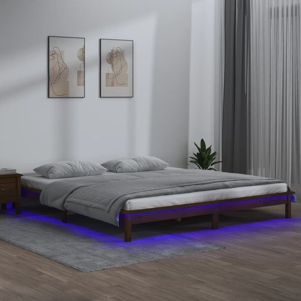 vidaXL Posteľný rám LED medový 135x190cm dvojlôžko drevený masív
