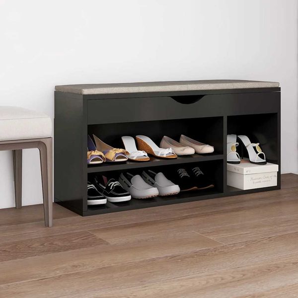 vidaXL Lavica na topánky+podložka, sivá 104x30x49 cm, kompozitné drevo