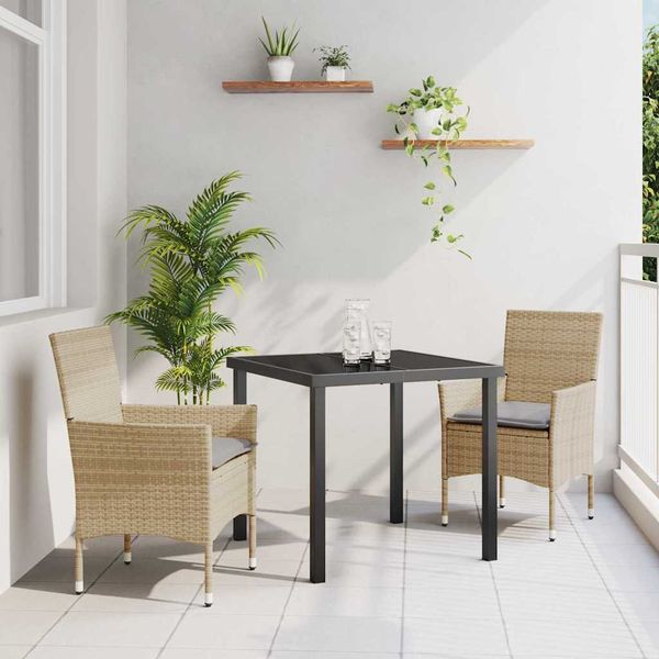 vidaXL Záhradný jedálenský set s vankúšom 3 pcs Béžová polyratan