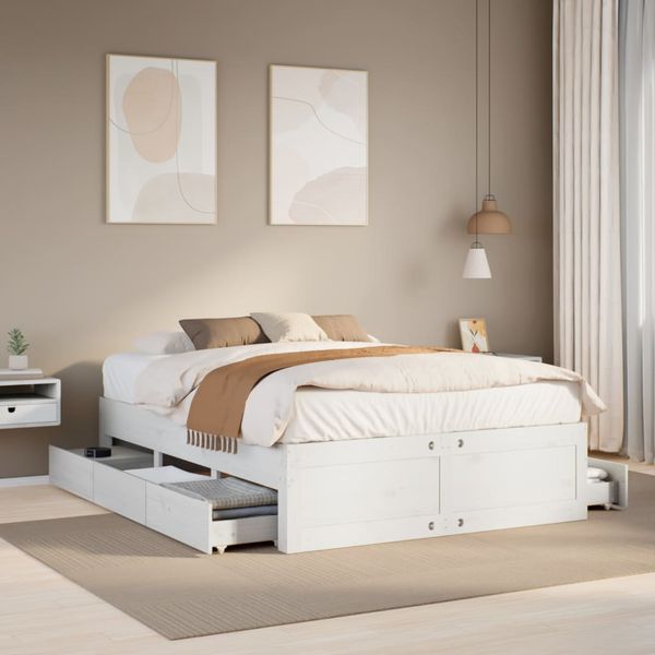 vidaXL Posteľ bez matraca so zásuvkami biela 150x200 cm borovica