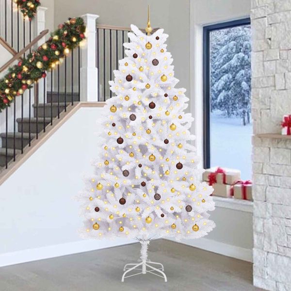 vidaXL Umelý Sklápací Vianočný Stromček LED Biela 128 x 128 x 270 cm