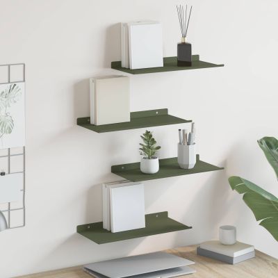 vidaXL Závesná polica 4 ks Olivová zelená 40 x 18 x 2,5 cm Oceľ