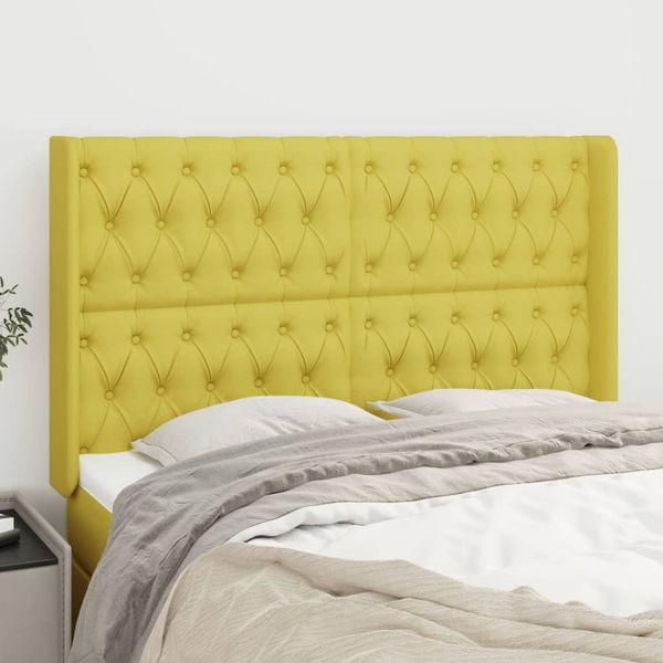vidaXL Čelo postele so záhybmi zelený 147x16x118/128 cm látka