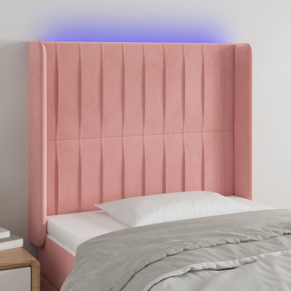 vidaXL Čelo postele s LED ružové 103x16x118/128 cm zamat