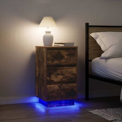 vidaXL Nočná skrinka s LED osvetlením Dub dymový 38x34x65 cm