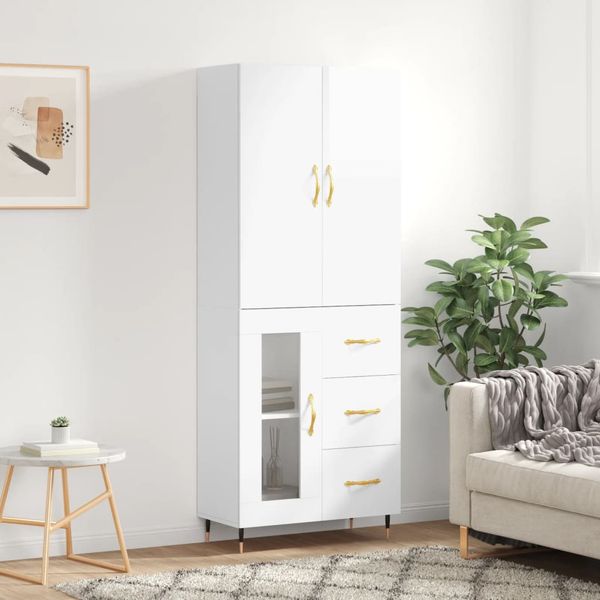 vidaXL Vysoká skrinka lesklá biela 69,5x34x180 cm spracované drevo