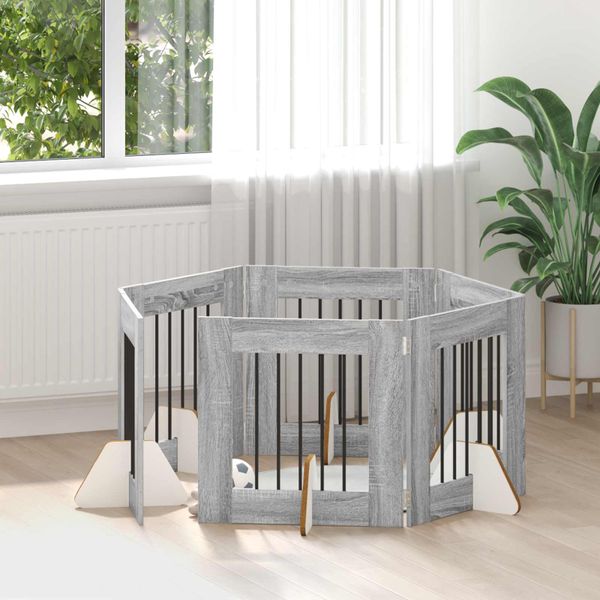vidaXL Brána pre psov so stojanmi 6 pcs Sivá sonoma 60 x 60 cm