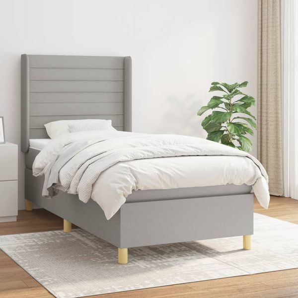 vidaXL Posteľný rám boxsping s matracom bledosivý 90x190 cm látka