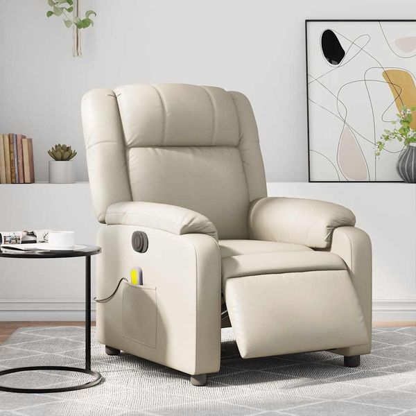 vidaXL Elektrické masážne sklápacie kreslo krémové umelá koža