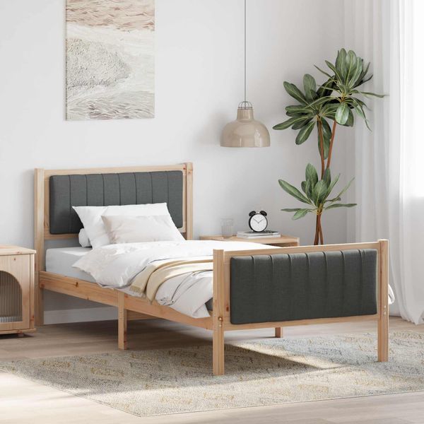 vidaXL Rám postele hnedá a tmavosivá 90 x 200 cm Borovicový masív