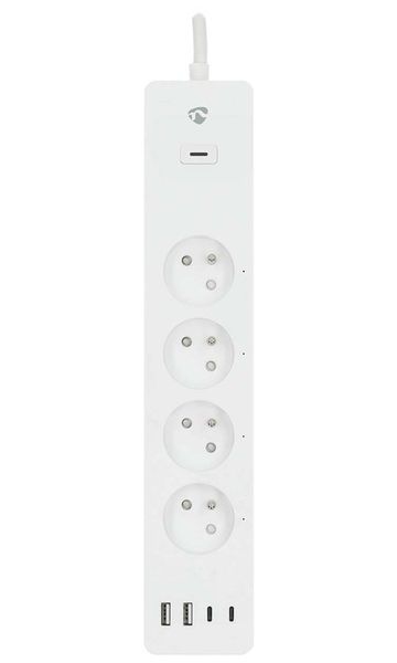 NEDIS Wi-Fi inteligentný predlžovací prívod/ 3x zásuvka typu E/ 16A/ 2x USB-A/ 2x USB-C/ 2m/ Android/ iOS/ biela Kábel, predlžovací, napájací, pre inteligentný dom, 4× zásuvka (typ E), 2× USB, 2× USB-C, Wi-Fi, 2m, Android, iOS, Nedis SmartLife, biely