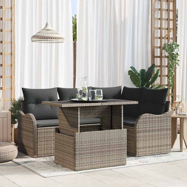 vidaXL Súprava záhradných pohoviek s vankúšom 5 pcs Sivá Poly Ratan