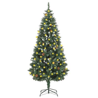 vidaXL Osvetlený umelý vianočný stromček so šiškami 180 cm