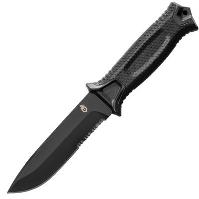 Gerber 31-003648 STRONGARM Part. Serrated outdoorový nôž 12,5 cm, celočierna, FRN/guma, puzdro