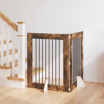 vidaXL Brána pre psov so stojanmi 2 pcs Dymový dub 80 x 100 cm