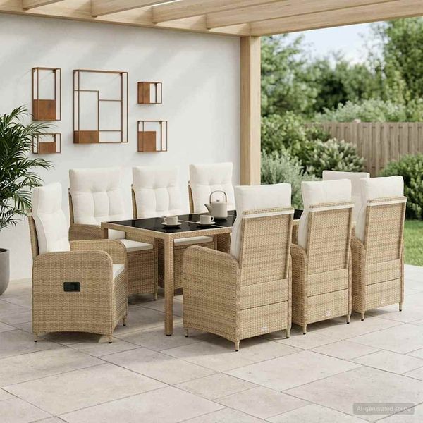 vidaXL Záhradná jedálenská súprava 9 pcs Bežová a smotanovo biela