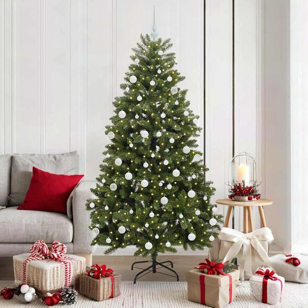 vidaXL Umelý vianočný stromček s 300 LED-i Zelená 180 cm PVC a kov