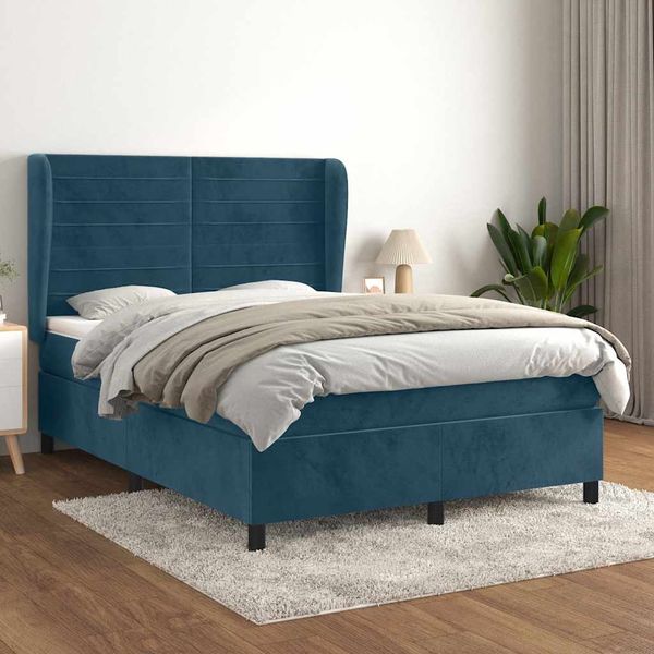 vidaXL Posteľný rám boxsping s matracom tmavomodrý 140x200 cm zamat