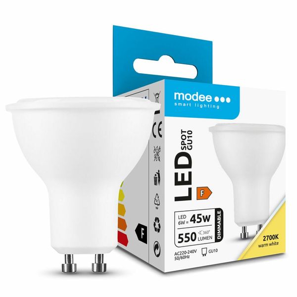 Modee Lighting LED Spot Alu-Plastic GU10 6W 550lm teplá biela, stmievateľná (ML-GU10P2700K6WDN)