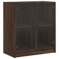 vidaXL Bočná skrinka so sklenenými dvierkami hnedý dub 68x37x75,5 cm