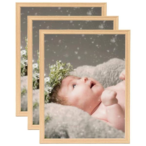 vidaXL Fotorámiky na stenu alebo stôl 3 ks bledý dub 70x90 cm