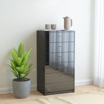 vidaXL Komoda so 6 zásuvkami lesklá čierna 50x34x96cm kompozitné drevo